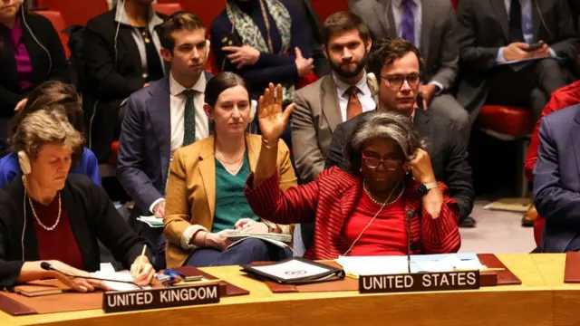 US ambassador to the United Nations Linda Thomas-Greenfield abstains during a vote to approve a resolution that "demands" all sides in the Israel-Hamas conflict allow the "safe and unhindered delivery of humanitarian assistance at scale" at UN headquarters in New York on December 22, 2023.