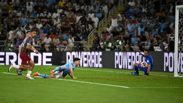 Man City's Julian Alvarez scores their opener against Fluminense in the Club World Cup