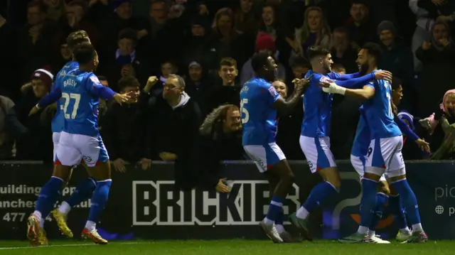 Stockport celebrate Kyle Wootton's goal against Notts County