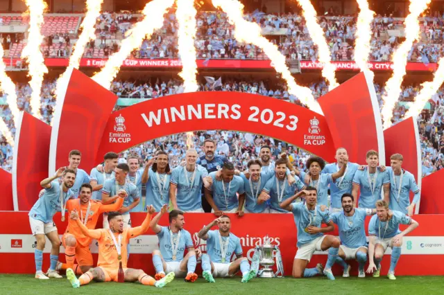 Manchester City celebrate winning the 2023 FA Cup