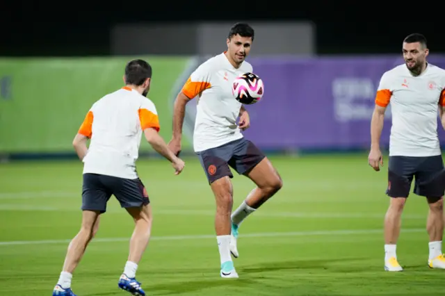 Manchester City midfielder Rodri during a training session