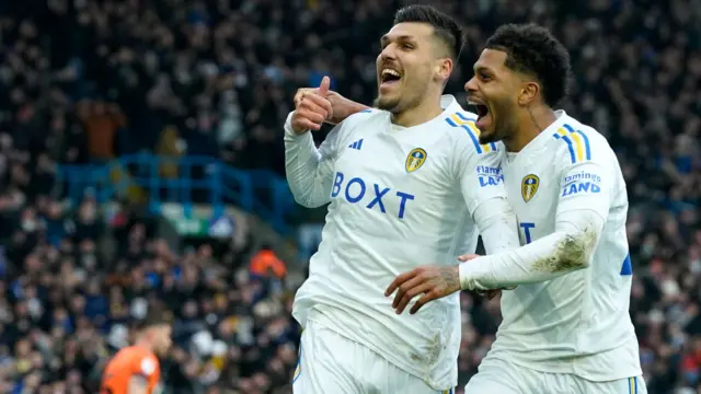 Leeds celebrate a goal against Ipswich