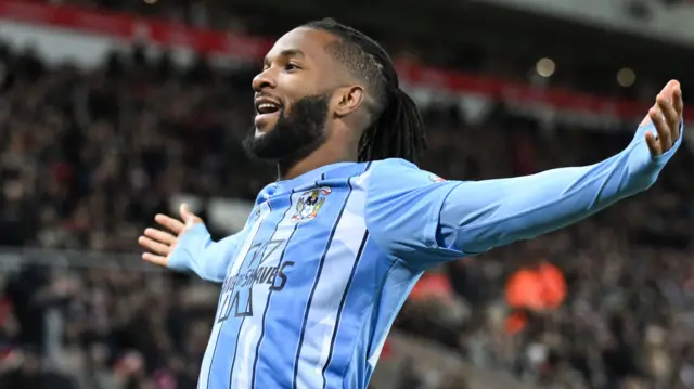 Kasey Palmer celebrates scoring for Coventry