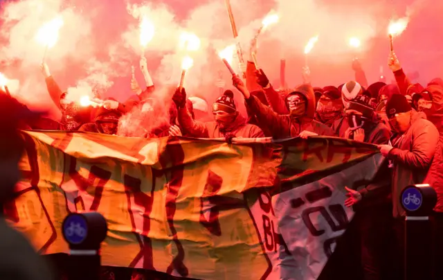 The Green Brigade marching towards Celtic Park