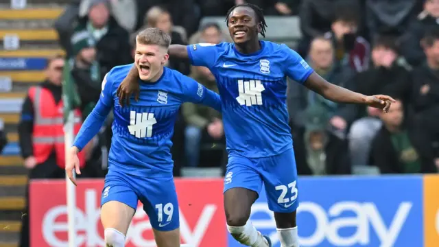 Jordan James celebrates scoring for Birmingham