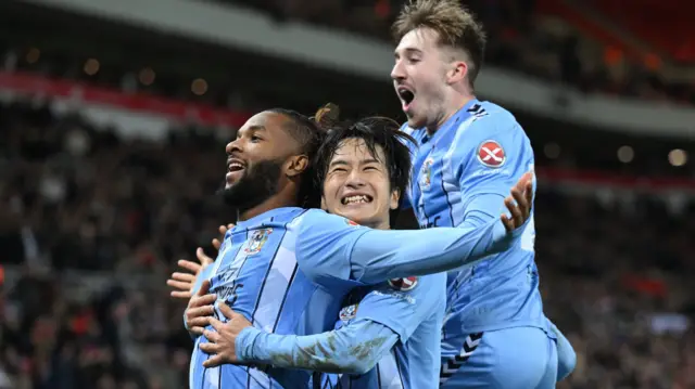 Kasey Palmer celebrates scoring for Coventry