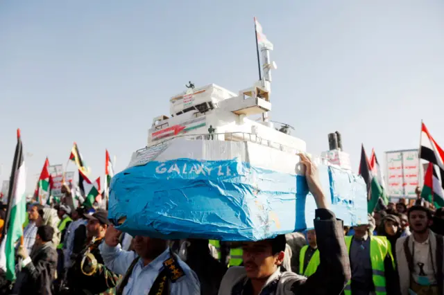 A model of the Houthi-hijacked Israeli Galaxy Leader cargo ship