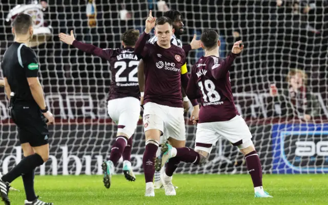 Lawrence Shankland celebrates scoring a stunning second goal against St Mirren