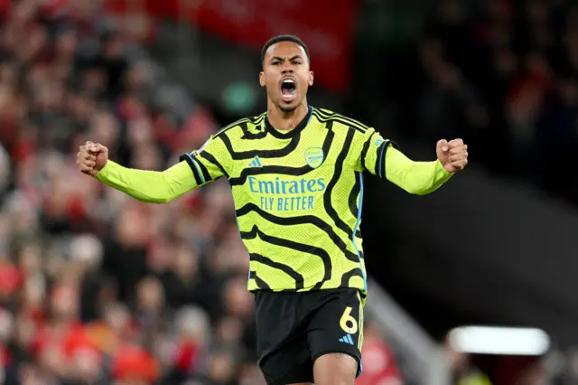 Gabriel of Arsenal celebrates