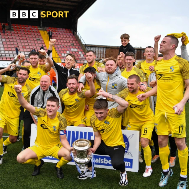 Comber Rec celebrate winning the Steel and Sons Final on Christmas Day at Seaview, Belfast.