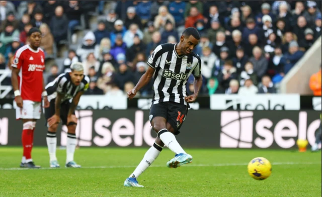 Alexander Isak scores a penalty for Newcastle