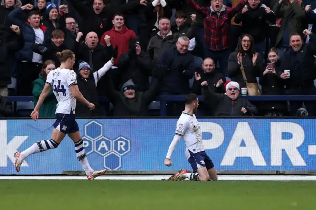 Preston's Alan Browne celebrates his goal against Leeds