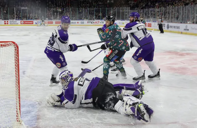 The Giants on the attack during the first period against Glasgow