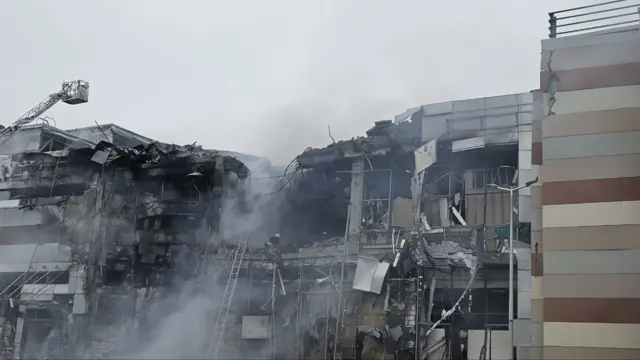 A destroyed shopping centre in Dnipro