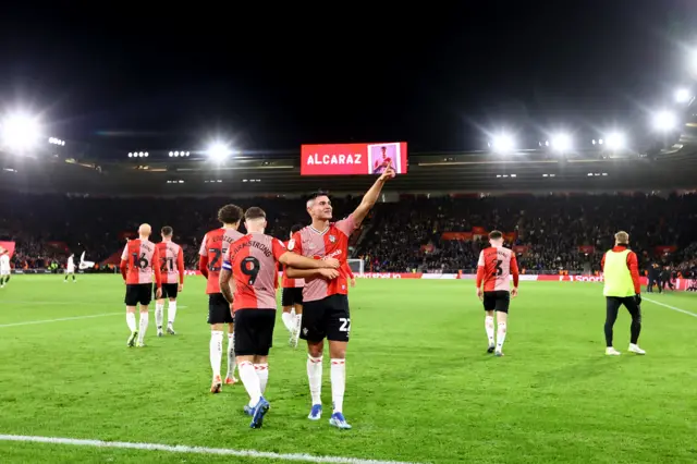 Carlos Alcaraz celebrates giving Southampton the lead against Plymouth