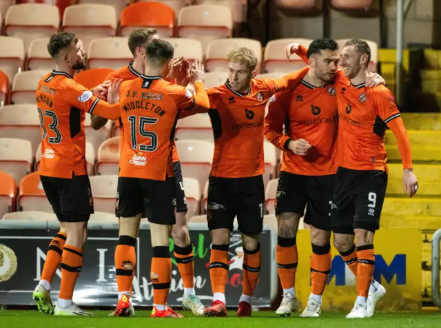 Dundee United celebrate going 1-0 up against Partick Thistle