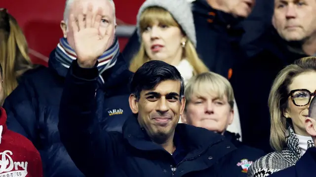 Prime minister Rishi Sunak watches Southampton v Plymouth