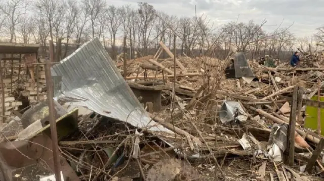 Rubble and destroyed homes