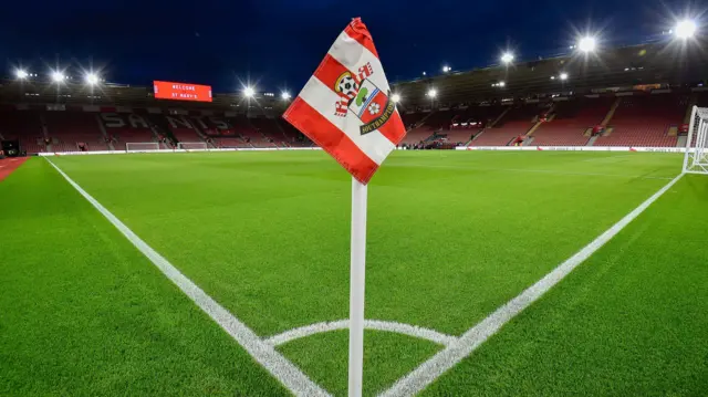 Corner flag at St Mary's before Southampton v Plymouth