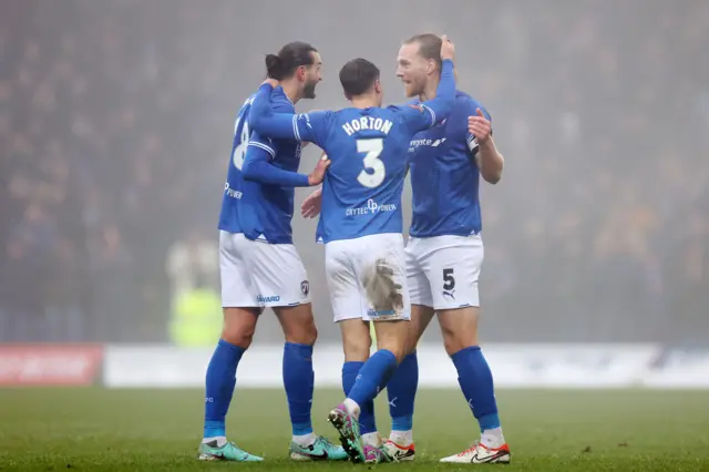 Chesterfield celebrate scoring against Leyton Orient