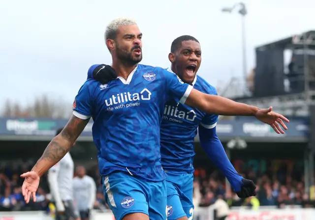 Paul McCallum celebrates scoring Eastleigh's winner against Reading