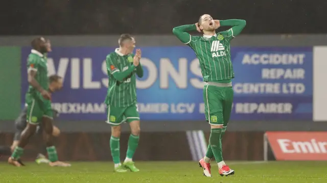 Yeovil Town's Jordan Young reacts after an attempt on Wrexham's goal