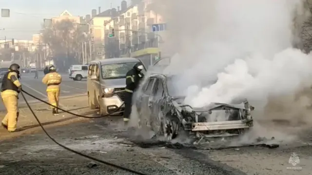 A smoking car in Belgorod