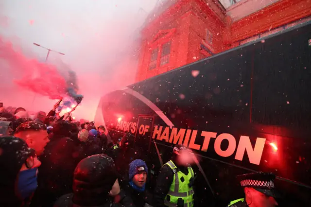 Rangers fans with pyro