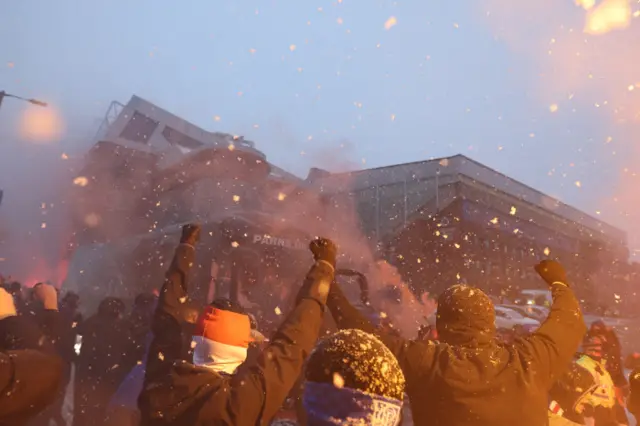 Rangers fans with pyro