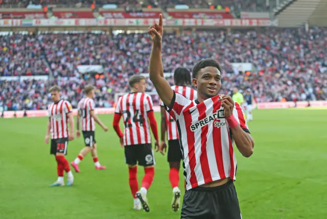 Amad Diallo celebrates goal for Sunderland