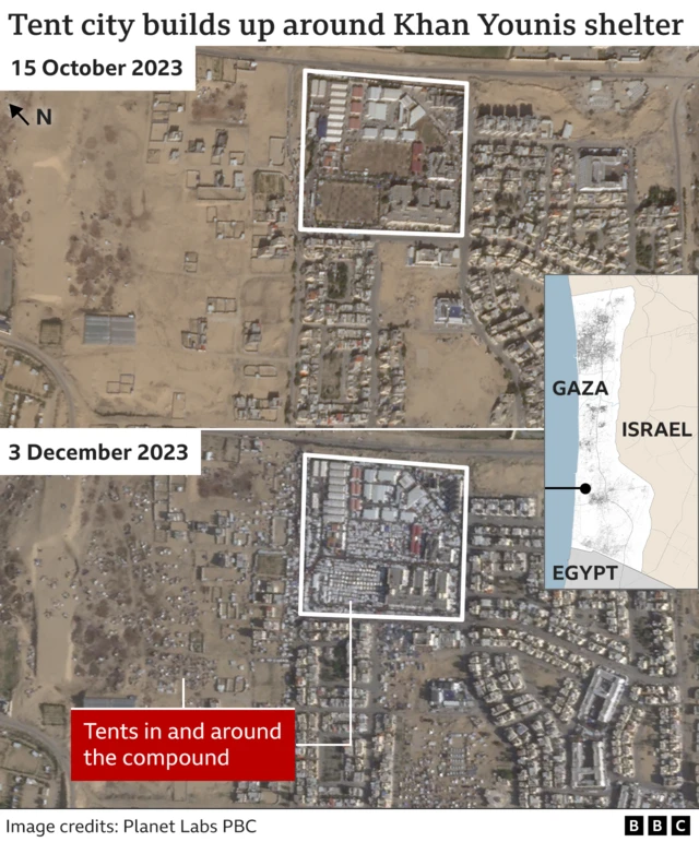 Satellite image showing tent build-up at UN site