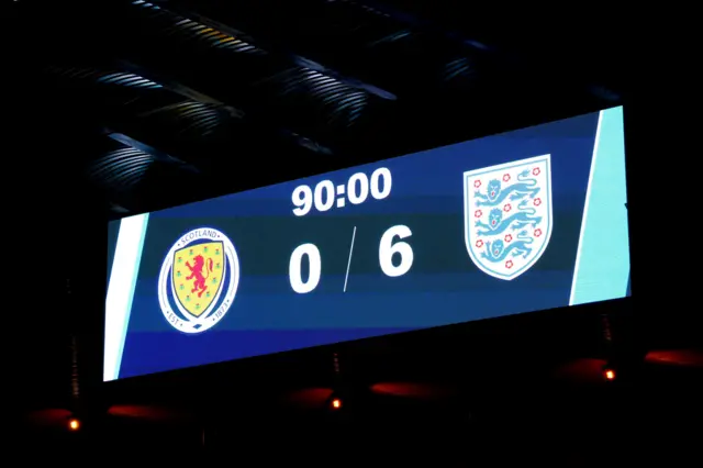 The Hampden scoreboard shows Scotland 0-6 England as the full time score.