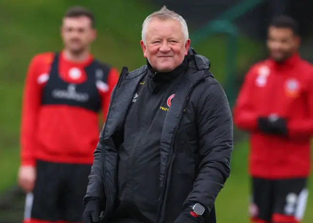 Chris Wilder smiles at Sheffield United training.