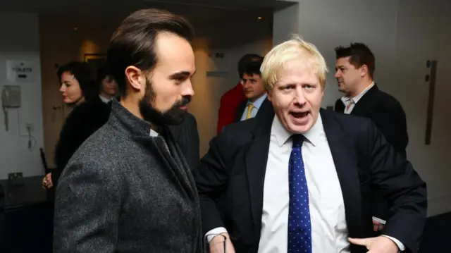 Evgeny Lebedev (left) and Boris Johnson attend a pre-lunch reception for the Evening Standard Theatre Awards at the Royal Opera House in Covent Garden, London.