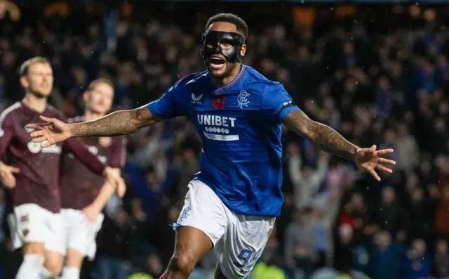 Danilo celebrates a stoppage-time winner against Hearts at Ibrox