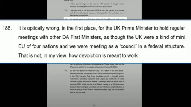 Message from Boris Johnson's statement shown to inquiry referencing his view on discussions with devolved first ministers