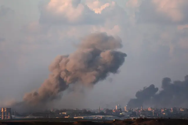 Smoke from Israeli air strike on Gaza, 6 December