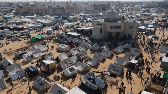 Top shot of a displaced people's camp in Rafah