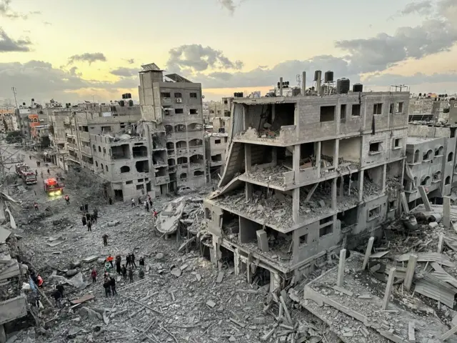 The ruins of homes in Jabalia refugee camp