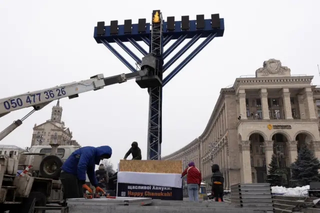 In Ukraine's capital Kyiv, a giant candelabra known as a menorah, has been set up in Independence Square