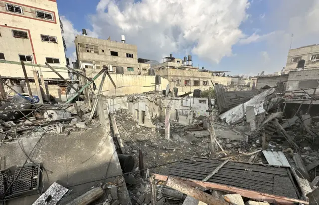 Smoke rises from the ruins of structures in Jabalia refugee camp in northern Gaza