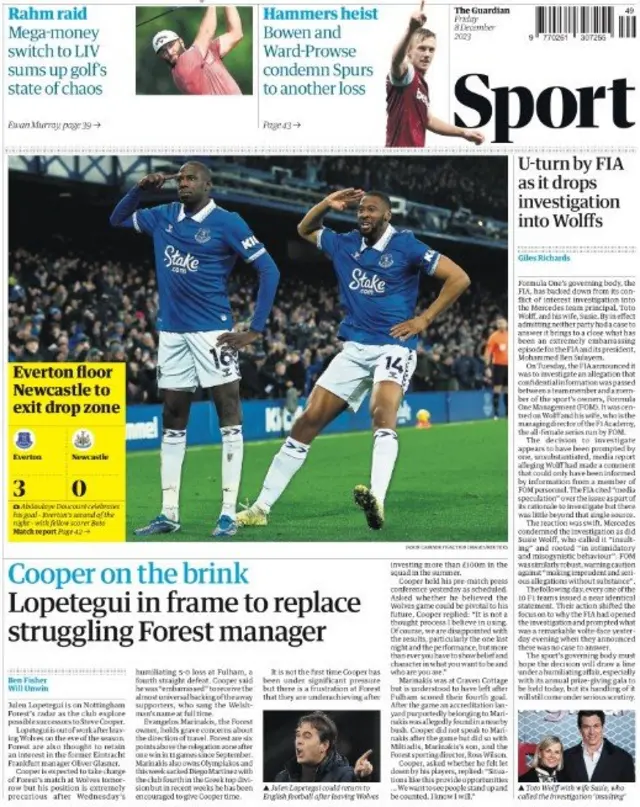 Guardian's main sport page