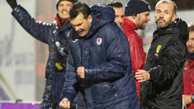 Raith Rovers boss Ian Murray celebrates the win over Partick Thistle