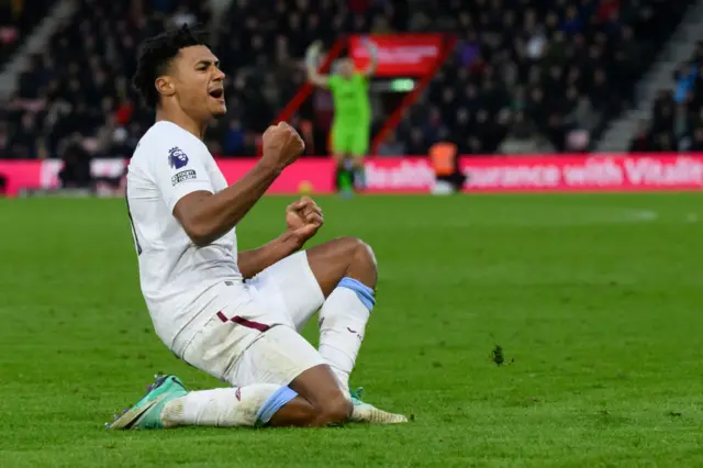 Aston Villa striker Ollie Watkins celebrates scoring