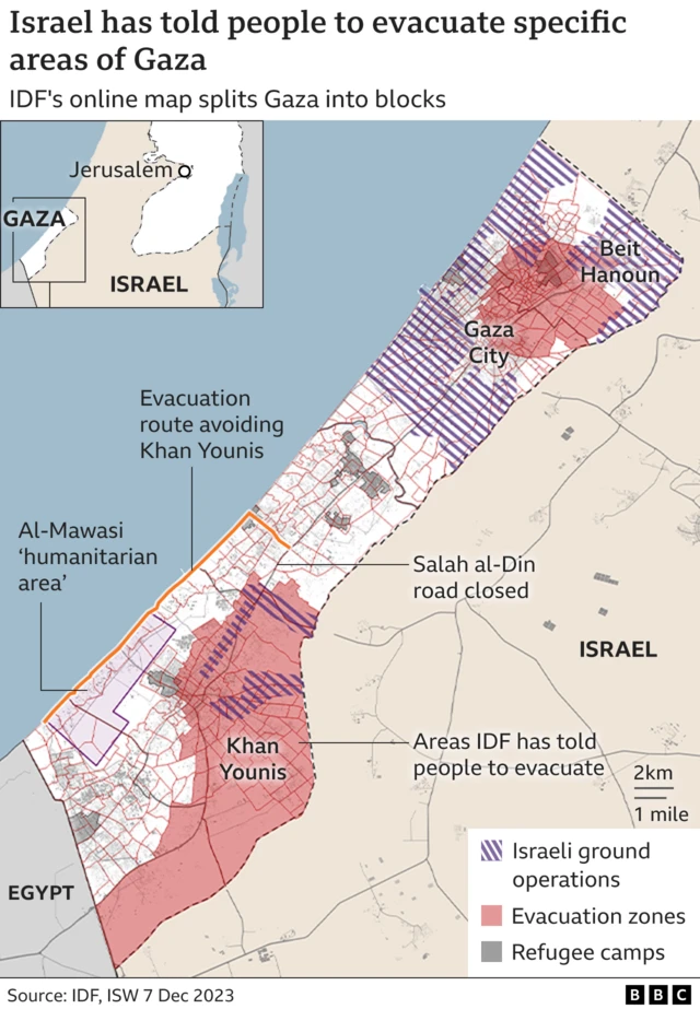 IDF online map showing where people need to evacuate from