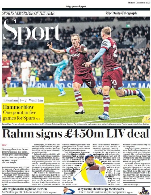 Telegraph's main sport page