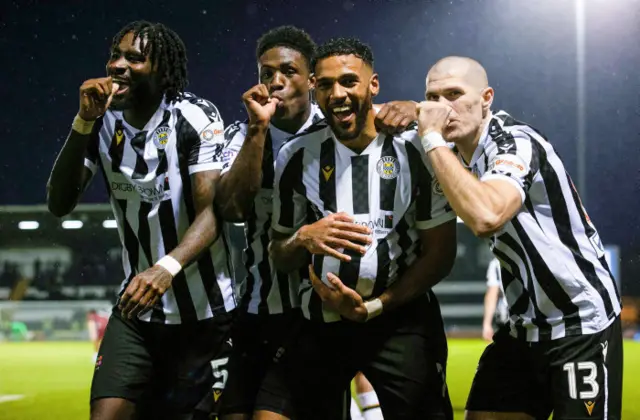 St Mirren players celebrating their second goal of the afternoon.