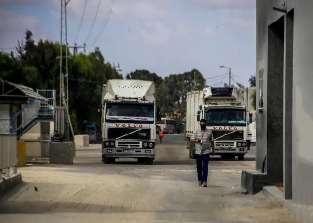 Trucks at the Kerem Shalom crossing in 2020