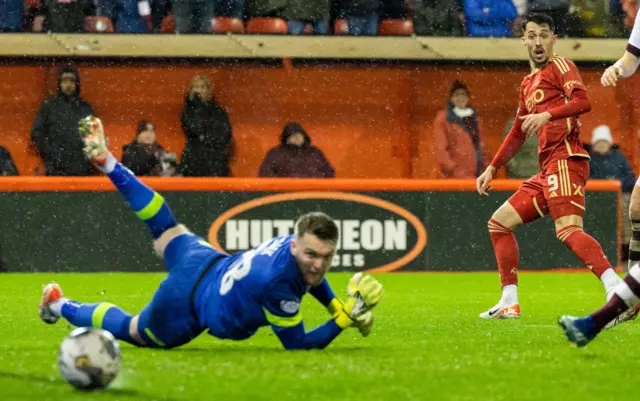 Bojan Miovski scores for Aberdeen against Hearts