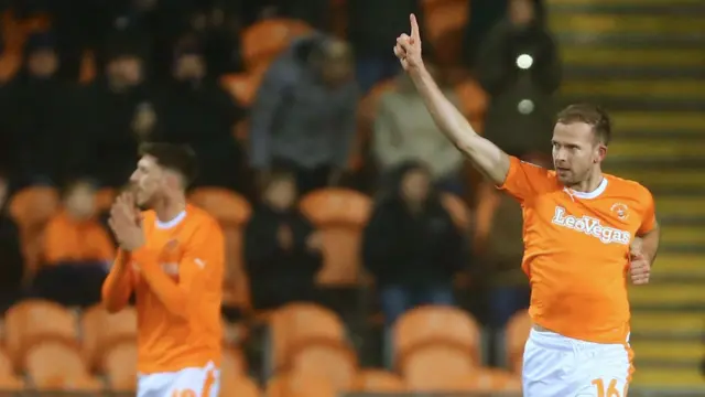 Jordan Rhodes of Blackpool celebrates scoring their second goal